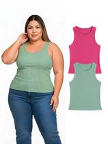 Kit Com 2 Regatas Ribana Feminina Plus Size Cor:ColoridoTamanho:Único