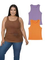 Kit Com 2 Regatas Ribana Feminina Plus Size Cor:ColoridoTamanho:Único Kit Com 2 Regatas Ribana Feminina Plus Size Cor:ColoridoTamanho:Único