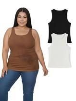 Kit Com 2 Regatas Ribana Feminina Plus Size Cor:Preto+BrancoTamanho:Único