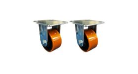 Kit com 2 Rodízios Fixo De Poliuretano Com Trava - 4pol - 100mm 300kg JST