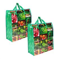 Kit Com 2 Sacola Ecológica Compras Feira Mercado Transporte Sacolão Bolsa Reutilizável Colorido Plástico