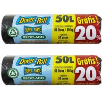 Kit com 2 Sacos Para Lixo Super Forte Reciclado 50L 20un + 20% - Dover Roll