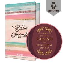 Kit Com 2 Sendo: 1 Bíblia Evangélica NVI Colorida + Livro De Estudos Devocional Diário Dia a Dia Com Calvino