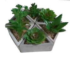 Kit Com 2 Suculentas Artificiais Vaso Triangular - Triângulo Kit Com 2 Suculentas Artificiais Vaso Triangular - Triângulo