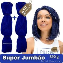 KIT com 2 Super Jumbos Cherey Cor Azul Escuro 390 Gramas Para Tranças Box Braids Nagô Dread 60 cm