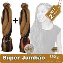 KIT com 2 Super Jumbos Cherey Cor F1B/27 Preto/Loiro Mel 390 Gramas Para Tranças Box Braids Nagô Dread 60 cm KIT com 2 Super Jumbos Cherey Cor F1B/27 Preto/Loiro Mel 390 Gramas Para Tranças Box Braids Nagô Dread 60 cm