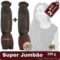 KIT com 2 Super Jumbos Cherey Cor F1B/99J Preto/Borgonha 390 Gramas Para Tranças Box Braids Nagô Dread 60 cm