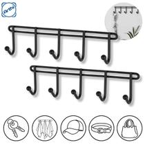Kit Com 2 Suporte 5 Ganchos Cabideiro De Parede Preto Pendurar Chaveiro Kit Com 2 Suporte 5 Ganchos Cabideiro De Parede Preto Pendurar Chaveiro