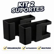 Kit com 2 Suporte De Celular Duplo 2 Em 1 Multiuso Celular Controle Remoto Adesivo Fixação Parede Preto