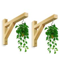Kit com 2 Suportes Mão Francesa em Madeira com Gancho Ideal para Vasos de Plantas, Decoração.