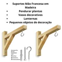 Kit com 2 Suportes Mão Francesa em Madeira com Gancho Ideal para Vasos de Plantas, Decoração. Kit com 2 Suportes Mão Francesa em Madeira com Gancho Ideal para Vasos de Plantas, Decoração.