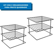 Kit Com 2 Suportes Organizadores De Pratos Branco Quadrado Armário Aramado Reforçado Para Segurar Louça