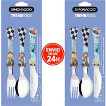 Kit Com 2 Talher Infantil Chaves Inox Simonaggio Disney Garfo e Faca
