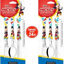 Kit Com 2 Talher Infantil Mickey Inox Simonaggio Disney Garfo e Faca