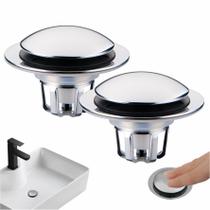 Kit com 2 Tampões de Ralo para Pia com Sistema Pop-Up Cromado Glimflorus