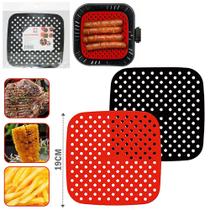 Kit Com 2 Tapete Esteira Culinario Silicone Quadrado Para Air Fryer Vermelho e Preto / Fritadeira Eletrica 19cm - SAZ COMERCIO