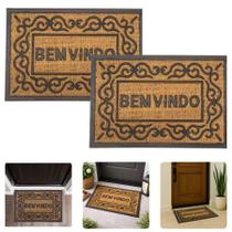 Kit Com 2 Tapetes De Porta Hall Entrada Fibra De Coco Antiderrapante Bem Vindo Emborrachado
