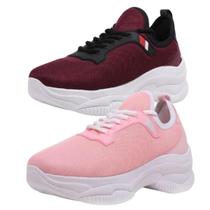 Kit com 2 Tênis Feminino Casual Com Sola Alta Leve e Confortável
