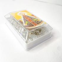 Kit com 2 Terços de miçanga hexagonal proteção de Nossa Senhora Aparecida prata