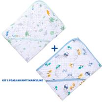 Kit com 2 toalhas de banho fralda soft com capuz para bebê papi