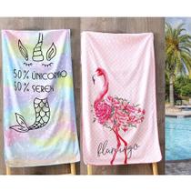 Kit com 2 Toalhas de Praia Aveludada Mística e Flamingo Sultan