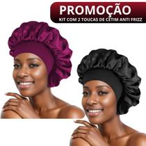 Kit com 2 Touca de Cetim Com Faixa Larga para Dormir Cuidados com o Cabelo Ação Anti frizz não sai da cabeça