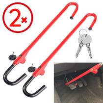 Kit Com 2 Trava Carneiro Antifurto Pedal E Volante Aço Para Carro