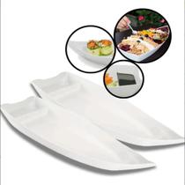kit Com 2 Travessa Barca de Sushi Açai Melamina Branca Barco