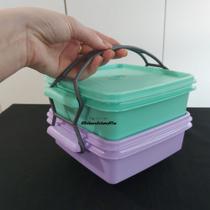 Kit com 2 tupperware 780ml  rosa e verde com alça para transportar