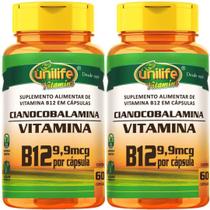 Kit Com 2 Un Vitamina B12 Pura Alto Teor De Cianocobalamina 450mg 120 Capsulas Vegano Unilife