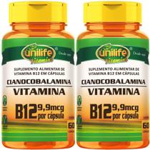 Kit Com 2 Un Vitamina B12 Pura Alto Teor De Cianocobalamina 450mg 120 Capsulas Vegano Unilife