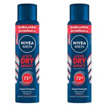Kit com 2 Unidades de Desodorante Aerossol Nivea Men Dry Impact Embalagem Econômica 72h 200ml