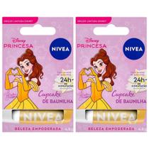 Kit com 2 Unidades de Hidratante Labial Nivea Cupcake de Baunilha Bela Disney Princesa