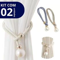 Kit Com 2 Unidades Prendedor de Cortina Com Perola Luxo - Ideal para Sala, Quartos - Zein Importação