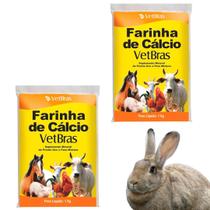 Kit Com 2 Unidades Suplemento Mineral Alimentar Farinha De Calcio Vetbras Para Aves Galinhas Bovinos Equinos 1Kg