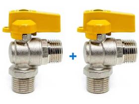 Kit Com 2 Valvulas Registro Esfera para Gas de Apartamento Cozinha Gn Glp Macho Meia Polegada Rosca