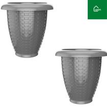 Kit com 2 Vasos Rattan Para Flores Jardim para Casa e Apartamento 26 Lts' Cinza