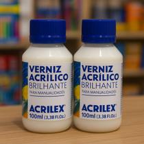 Kit Com 2 Verniz Acrílico Brilhante Acrilex 100ml Acabamento Brilhante para Madeira, Cerâmica, Gesso e Artesanato