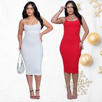 Kit com 2 Vestidos Feminino Midi Alcinha Para o Natal e Ano Novo Coladinho Alcinhas Finas Festas de Fim de Ano Kit com 2 Vestidos Feminino Midi Alcinha Para o Natal e Ano Novo Coladinho Alcinhas Finas Festas de Fim de Ano