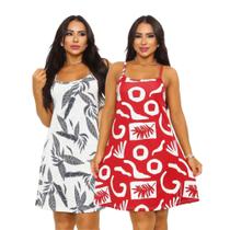 Kit com 2 vestidos femininos alcinha estampados moda feminina