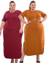 Kit Com 2 Vestidos Longos Básico Moda Plus Size