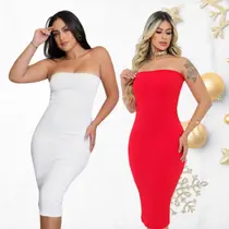 Kit com 2 Vestidos Para o Natal e Ano Novo Coladinho Midi Sem Alça Festas de Fim de Ano