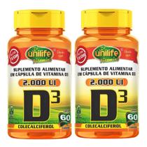 Kit com 2 - Vitamina D Colecalciferol 500mg 60 Capsulas Unilife