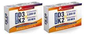 Kit com 2 Vitamina D3 + K2 MK7 2000UI Flora Nativa 30 Cápsulas Colecalciferol