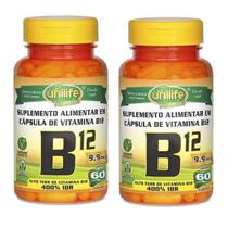 Kit Com 2 Vitaminas B12 Cianocobalamina Unilife 60 Cápsulas