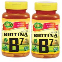 Kit com 2 Vitaminas B7 Biotina 500mg 60 cápsulas Unilife Original