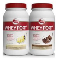 Kit com 2 whey fort vitafor 900gr whey protein sabor chocolate e baunilha Kit com 2 whey fort vitafor 900gr whey protein sabor chocolate e baunilha