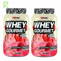 KIT COM 2 Whey Protein Gourmet Milkshake MORANGO FN Forbis 907G POTE o melhor Whey Gourmet ganho massa muscular eficaz e saboroso