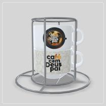 Kit com 2 Xícaras com Suporte - Café com Deus Pai