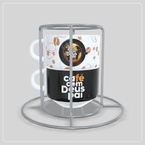 Kit com 2 Xícaras com Suporte - Café com Deus Pai